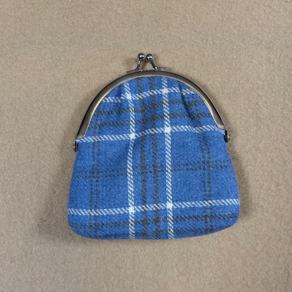 Braemar Quintessential Blue Plaid Kiss Lock Coin Purse Floral Lining Vintage